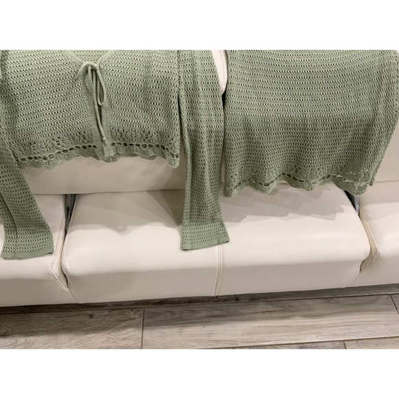 No Comment Dresses & Skirts - Crochet Knit Cropped Cardigan Skirt Set Sage Green Size M